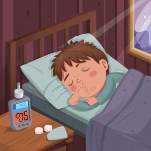 child in bed sick