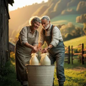 elderly couple and milk